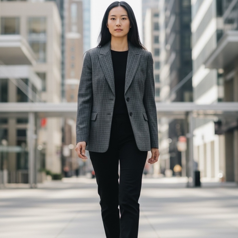Tahari Gray Plaid Blazer